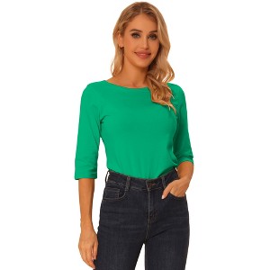 INSPIRE CHIC Women's Classic Solid Elbow Sleeves Round Neck Slim Fit T-Shirts - 1 of 4