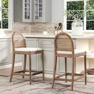 Sapphtopaz Modern Bar Stools with Curved Back, Cane Rattan High Chair with Footrest, Set of 2 Counter Height Bar Stools for Kitchen Island - 1 of 4