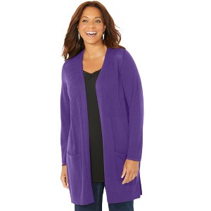 Catherines Women's Plus Size Petite Marled Sweater Cardigan - 1 of 4