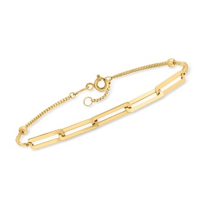 Ross-Simons 10kt Yellow Gold Paper Clip Link Chain and Bead Station Bracelet