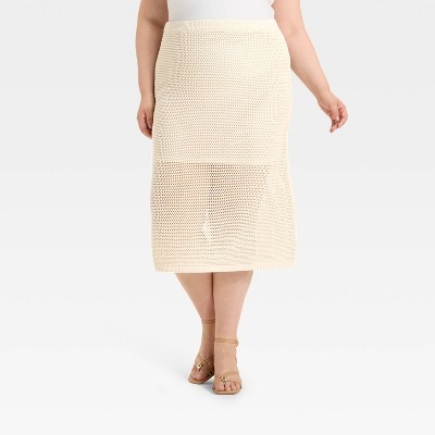 Women's Crochet-Style Pointelle Midi Sweater Skirt - A New Day™
