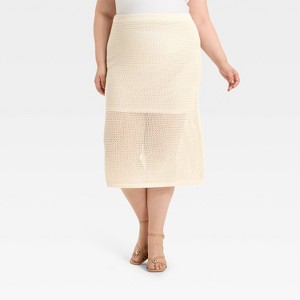 Women's Crochet-Style Pointelle Midi Sweater Skirt - A New Day™ - 1 of 3