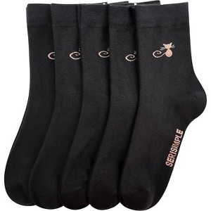 SERISIMPLE Women Thin Viscose Bamboo Socks Crew Lightweight Above Ankle Casual Dress Sock 5 Pairs - 1 of 4