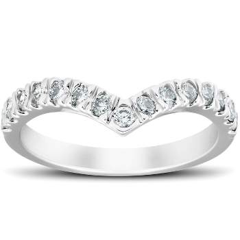 Pompeii3 1/2 Ct Diamond Curved V Shape Contour Ring Womens Wedding Band 14k White Gold
