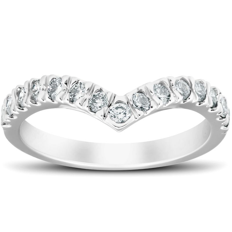 Pompeii3 1/2 Ct Diamond Curved V Shape Contour Ring Womens Wedding Band 14k White Gold, 1 of 6