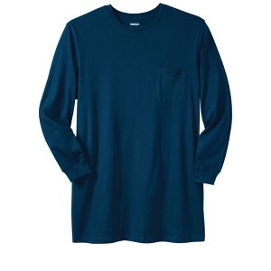 KingSize Shrink-Less Lightweight Longer-Length Long-Sleeve Crewneck Pocket Tee - 1 of 4