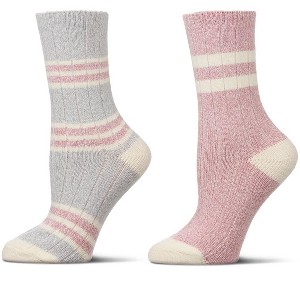 Memoi 2 Pair Women's Ribbed Stripe Buttersoft Crew Socks Alloy 9-11 - 1 of 4
