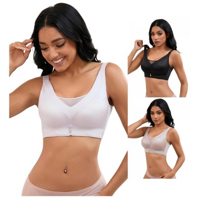 INSPIRE CHIC 3 Pcs Women's V-Neck Mesh Wirefree Adjustable Straps U Back Minimizers Bras