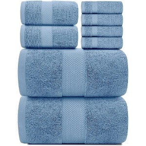 White Classic Luxury 100% Cotton 8 Piece Towel Set - 4x Washcloths, 2x Hand, and 2x Bath Towels - 1 of 4