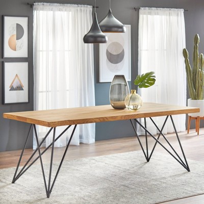 Phyllis Natural Pine Wood Dining Table with Black Metal Legs
