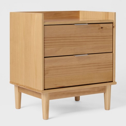 Mid-century Modern Solid Wood 2 Drawer Nightstand Natural Pine ...
