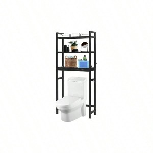 Over Toilet Storage Cabinet 3 Tier Shelf Stable Freestanding Black Bathroom Organizer with 3 Hooks 67 Inch H - 1 of 4