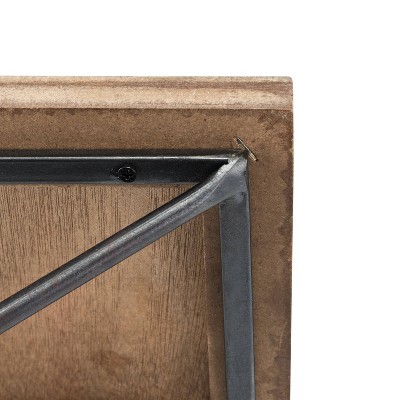 Asymmetrical Black Metal and Pine Wood 26'' Floating Wall Shelf