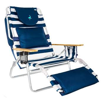 Ostrich Deluxe Padded 3-N-1 Outdoor Lounge Reclining Beach Chair, Striped Blue