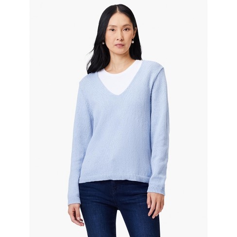 Nic + Zoe Women's Cotton Cord Soft V-neck Sweater - Powder Blue, L