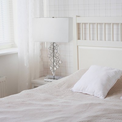 26.25" Lumiluxxe Tall Crystal/Chrome Table Lamp with 3-Way Switch, Fabric Shade - Lalia Home