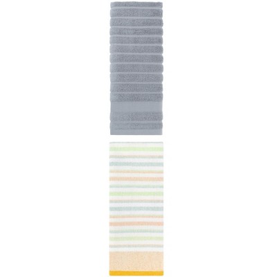 REGALWOVEN Striped Pattern Decorative Cotton Bathroom Hand Towels 14" x 30"/13" x 27" 2 Pcs