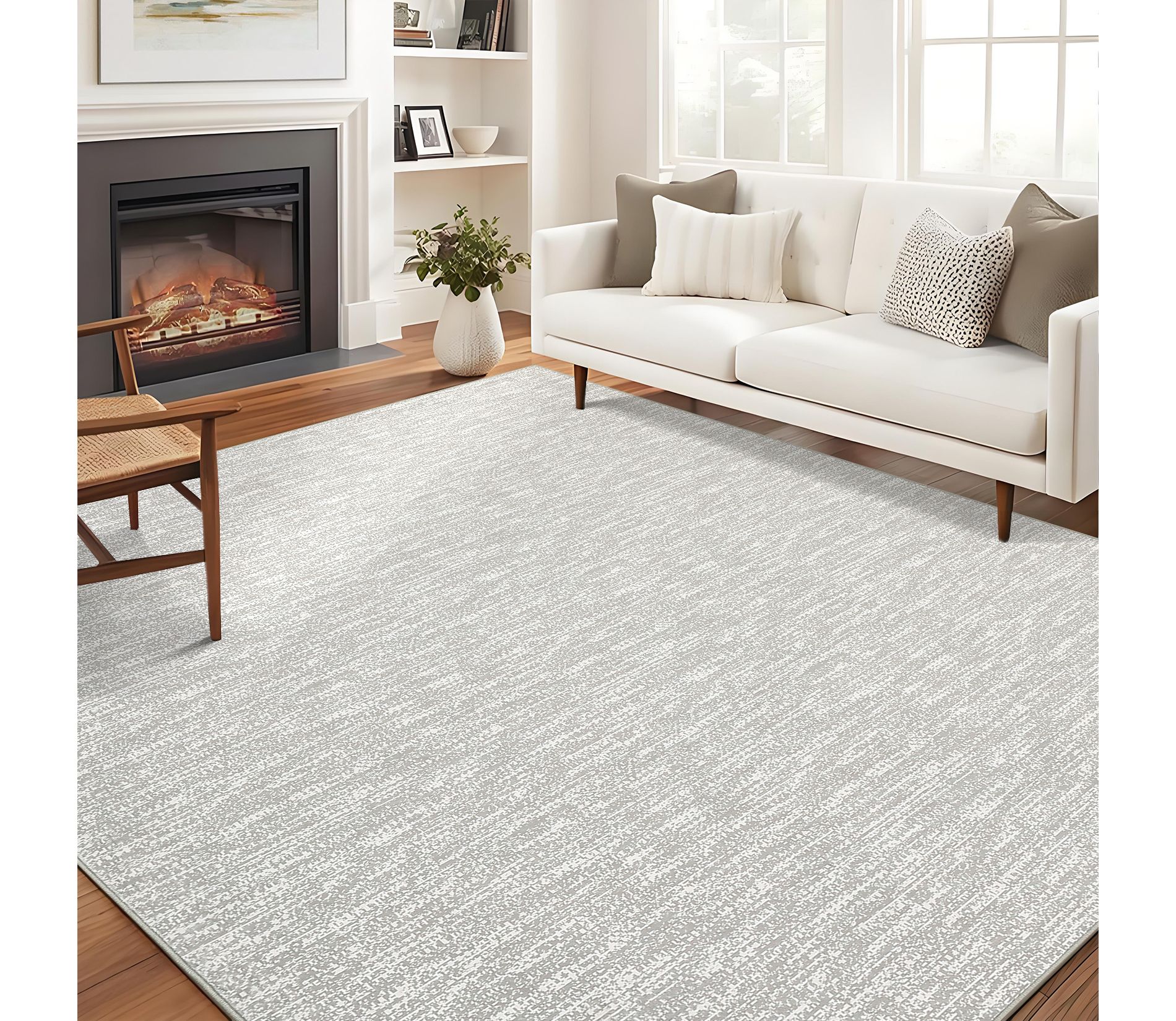 Ultra-Thin Soft Modern Contemporary Washable Area Rug Indoor Floor Carpet for Bedroom Living Room or Dining Room, Grey, 6'x9'