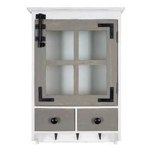 Hutchins Decorative Farmhouse Wood Wall Cabinet White/Gray - Kate & Laurel All Things Decor: Entryway Storage with Hooks - 1 of 4