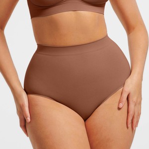 Feelingirl Women's Seamless High-Waist Tummy Control Antibacterial Peach Hip Brief Black S - 1 of 1