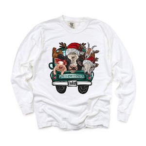 Simply Sage Market Women's Merry Christmas Farm Truck Long Sleeve Garment Dyed Tee - 1 of 4