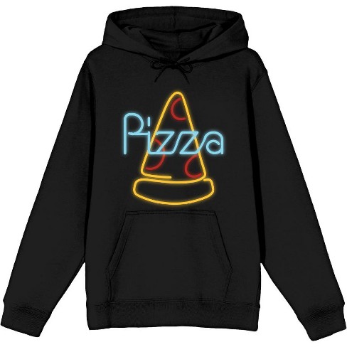 Neon Pepperoni Pizza Sign Black Adult Long Sleeve Hoodie XL