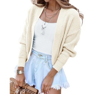 BLUEMING Womens Open Front Knit Cropped Cardigans Sweater Lantern Long Sleeve Fall Casual Shrugs Sweater - 1 of 4