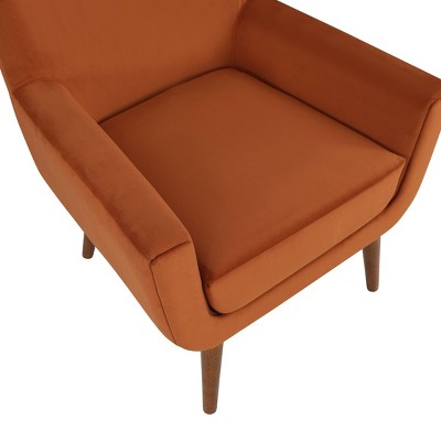 Accera Burnt Orange Velvet Mid-Century Modern Accent Chair