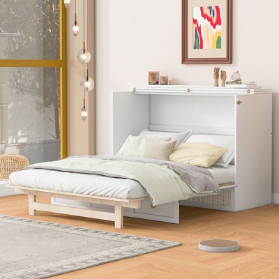 NicBex Full Size Murphy Bed 75.3" Wooden Frame Morden Hideaway Bed with Top Shelf and Spacious Drawer for Guest Room
