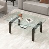 Rectangle Glass Coffee Table, Modern Side Coffee Table For Living Room, 2-Tier Tea Table With Tempered Glass Tabletop, Lower Shelf For Living Room - 2 of 4