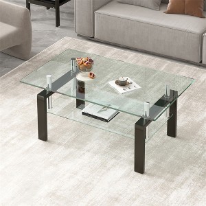 Modern 2-Tier Glass Coffee Table, Rectangular Tempered Glass Side Table with Lower Shelf for Living Room - 1 of 4