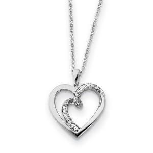 Black Bow Jewelry Rhodium Plated Sterling Silver & CZ Soul Mate Heart Necklace, 18 Inch - 1 of 4