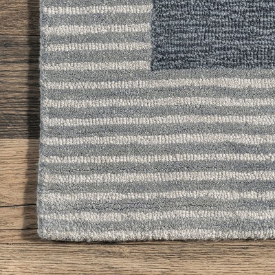 Blue and Gray Tufted Wool Stripe Area Rug 4' x 6'