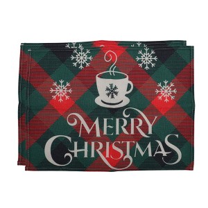 Unique Bargains Christmas Place Mats Linen Red Green 13"x17.7" 2 Pcs - 1 of 4