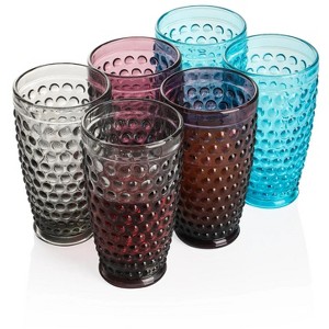 Slickblue Hobnail Tumbler Glass Set of 6, 10.25 oz & 13 oz, Clear & Mutlicolor Options - 1 of 4