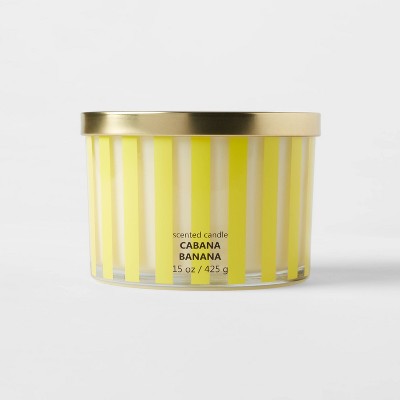 15oz Lidded Glass Jar Yellow Striped Cabana Banana Candle - Opalhouse™