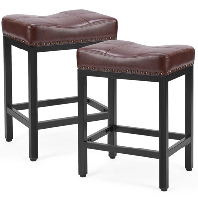 INFURNIC Counter And Bar Stools Saddle Bar Stool Kitchen Stools, Modern Minimalist Fixed Height Chair Without Backrest, Brown, 17.5"*12.7"*24.2"