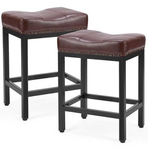 INFURNIC Counter And Bar Stools Saddle Bar Stool Kitchen Stools, Modern Minimalist Fixed Height Chair Without Backrest, Brown, 17.5"*12.7"*24.2" - 1 of 4