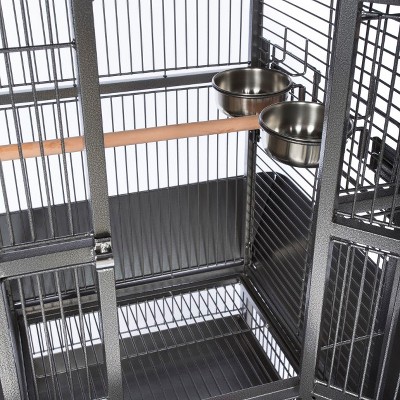 Black Hammertone Steel Dome Top Bird Cage with Wheels