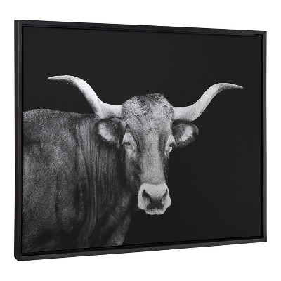 Kate & Laurel All Things Decor 28"x38" Sylvie Tudanca Cow Longhorn Bull Cattle Animal BW Framed Metallic Canvas Wall Art by Xyo