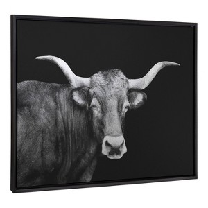 Kate & Laurel All Things Decor 28"x38" Sylvie Tudanca Cow Longhorn Bull Cattle Animal BW Framed Metallic Canvas Wall Art by Xyo - 1 of 4