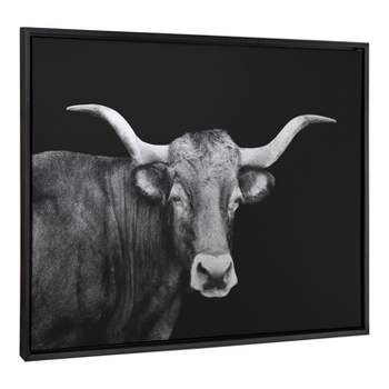 Kate & Laurel All Things Decor 28"x38" Sylvie Tudanca Cow Longhorn Bull Cattle Animal BW Framed Metallic Canvas Wall Art by Xyo