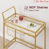 Bar Cart Gold, 2 Tier Bar Carts for The Home, Gold Bar Carts on Wheels, Serving Cart w/ White Marble Finish Wood Shelf, Wine Rack & Glass Holder - 4 of 4