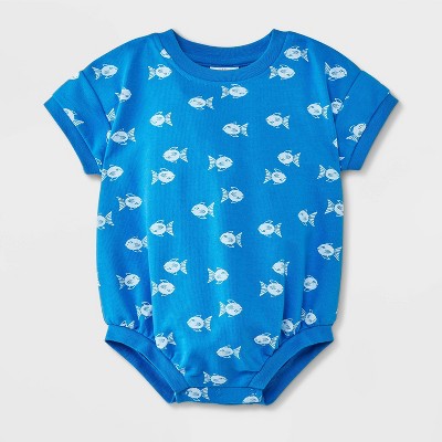 Image of Baby French Terry Graphic Romper - Cat & Jack™ Blue Newborn