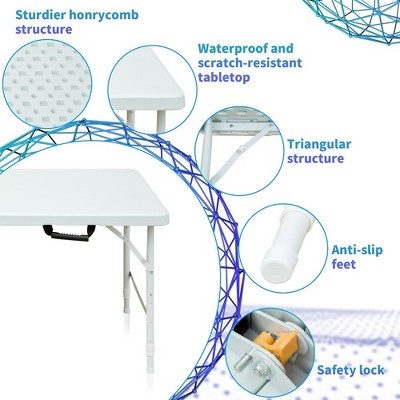 White Adjustable Height Portable Folding Table for Camping