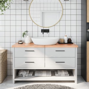vidaXL Bathroom Countertop Light Brown 55.1"x23.6"x(0.8"-1.6") Treated Solid Wood - 1 of 4