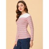 INSPIRE CHIC Women's Color Block Round Neck Long Sleeves Striped Basic T-Shirt - 3 of 4
