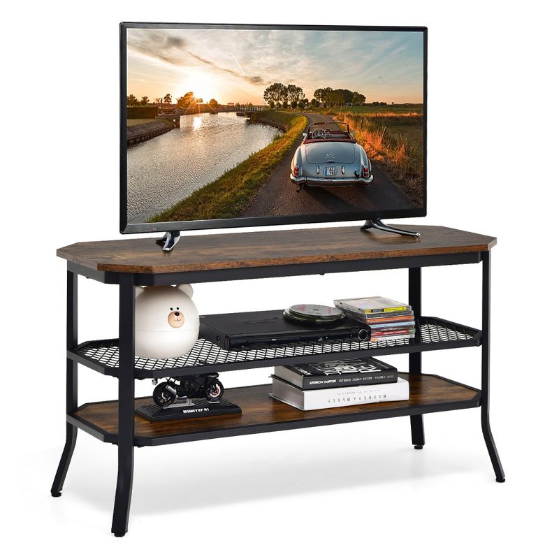 Costway 3-tier TV Stand Console Table Media Entertainment Center w/Mesh Storage Shelf, 1 of 11