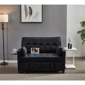 3 in 1 Corduroy Sofa Bed Adjustable Backrest USB Port Pull Out Couch Loveseat Convertible Sleeper Couch with Storage Pockets and Pillows - 1 of 4