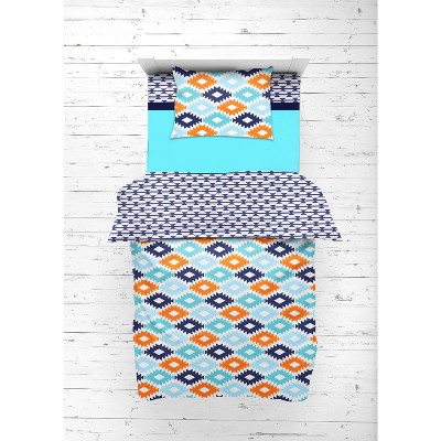 Bacati - Aztec Print Liam Aqua Orange Navy 4 pc Toddler Bedding Set